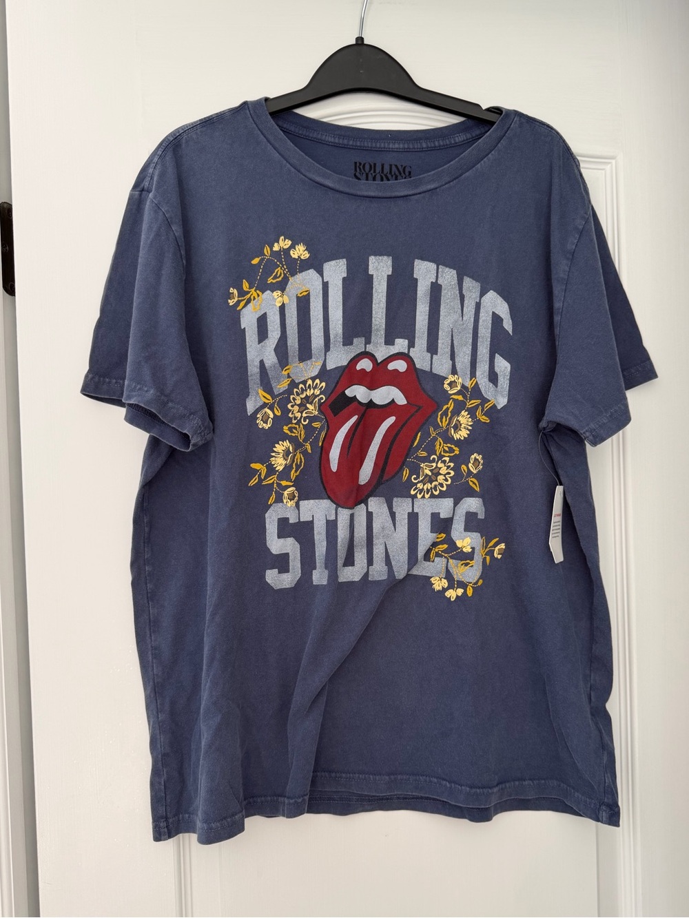 ucky Brand Rolling Stones Graphic Tee Blue Floral Band T Shirt